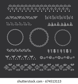 Collection of vector graphic borders and circle frames. Geometric and plant motifs