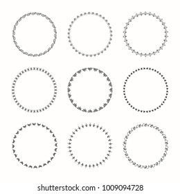 Collection of vector graphic circle frames. Wreaths for design