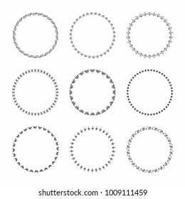 Collection of vector graphic circle frames. Wreaths for design