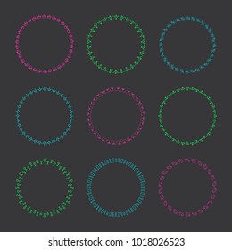 Collection of vector graphic circle frames. Wreaths for design