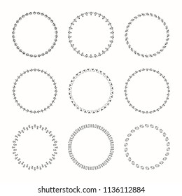 Collection of vector graphic circle frames. Wreaths for design