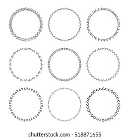 Collection of vector graphic circle frames. Wreaths for design
