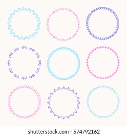 Collection of vector graphic circle frames. Wreaths for design