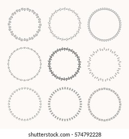Collection of vector graphic circle frames. Wreaths for design