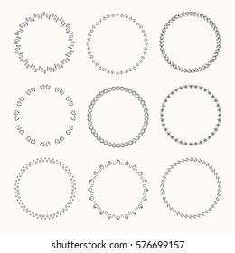 Collection of vector graphic circle frames. Wreaths for design