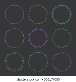 Collection of vector graphic circle frames. Wreaths for design
