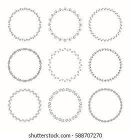 Collection of vector graphic circle frames. Wreaths for design