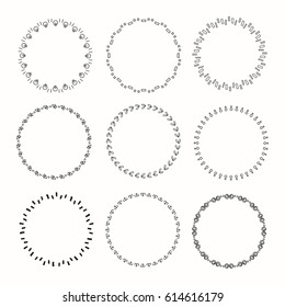 Collection of vector graphic circle frames. Wreaths for design