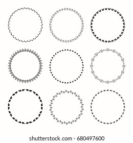 Collection of vector graphic circle frames. Wreaths for design