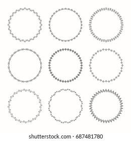 Collection of vector graphic circle frames. Wreaths for design