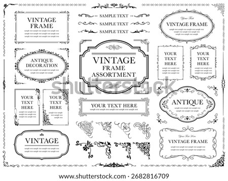 Collection of vector graphic elements for design. Decorative swirls and scrolls, vintage frames, borders, labels and dividers. Retro vector illustration.