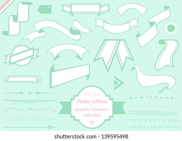 collection of vector graphic elements including ribbons, labels, badges, doodle lines, forms, lots of extras