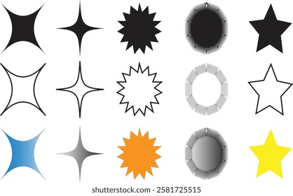 Collection of Vector Graphic Shapes for Design Projects, set of vector stars