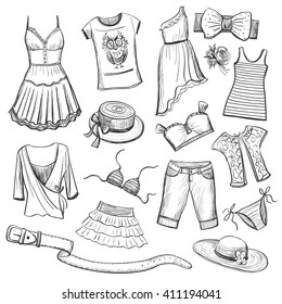 
Collection of vector graphics summer clothing . Isolated objects on a white background
