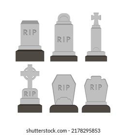 Collection vector gravestones. Illustration of grave monuments in flat minimalism style. Graphic resource about Grave for graphic, halloween content , banner and greeting card.