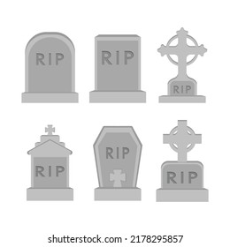 Collection vector gravestones. Illustration of grave monuments in flat minimalism style. Graphic resource about Grave for graphic, halloween content , banner and greeting card.