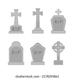 Collection vector gravestones. Illustration of grave monuments in flat minimalism style. Graphic resource about Grave for graphic, halloween content , banner and greeting card.