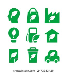 Colección De Iconos De Ecología Verde De Vector Que Destacan La Sostenibilidad Y Los Conceptos Ecológicos. Energía renovable