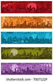 Collection of vector grunge banners with towns