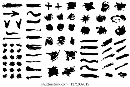 Collection of vector grunge brushes for creating logos, lines and headers. Dirty artistic design elements on withe.