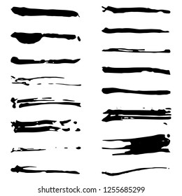 Collection of vector grunge brushes for creating logos, lines and headers. Dirty artistic design elements on white.