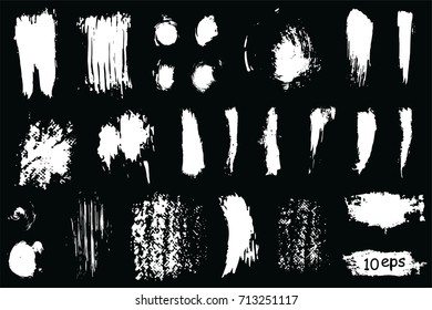 Collection of vector grunge brushes for creating logos, lines and headers. Dirty artistic design elements on black.