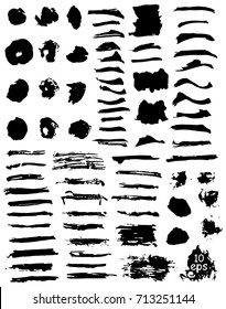 Collection of vector grunge brushes for creating logos, lines and headers. Dirty artistic design elements on withe.