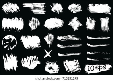 Collection of vector grunge brushes for creating logos, lines and headers. Dirty artistic design elements on black.