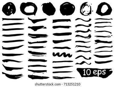 Collection of vector grunge brushes for creating logos, lines and headers. Dirty artistic design elements on withe.