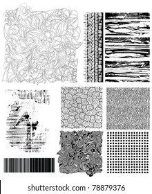 Collection of vector grunge textures and manually drawn creative patterns.