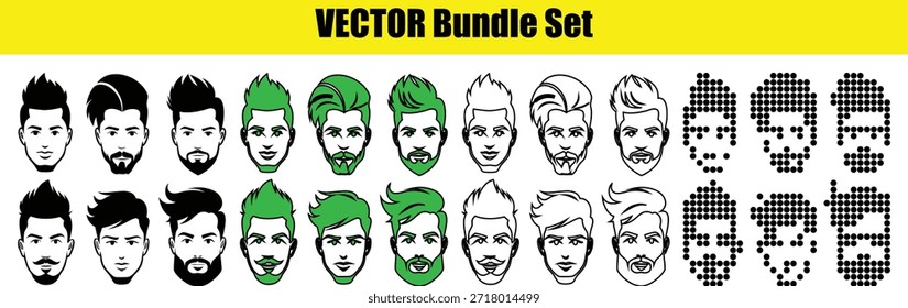 Collection of vector hairstyles and beards isolated on transparent background