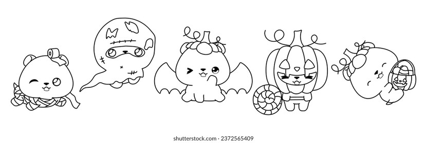 Collection of Vector Halloween Hamster Outline. Set of Isolated Halloween Animal Coloring Page. 