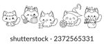 Collection of Vector Halloween Ragdoll Cat Outline. Set of Isolated Halloween Kitty Coloring Page. 