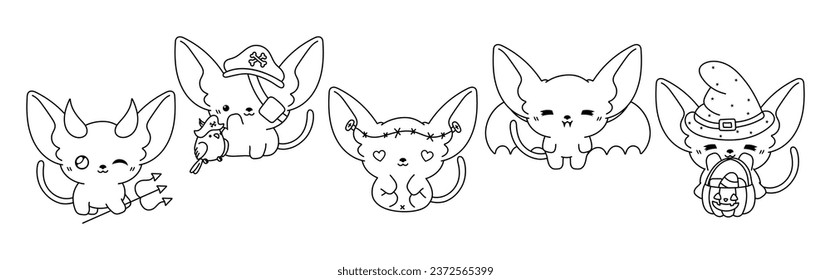 Collection of Vector Halloween Sphynx Cat Outline. Set of Isolated Halloween Kitten Coloring Page. 