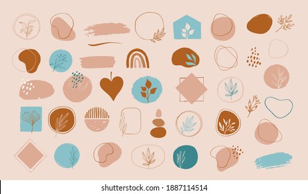 Collection of vector hand drawn abstract brush strokes, design elements, organic shapes, abstract backgrounds, logo elements