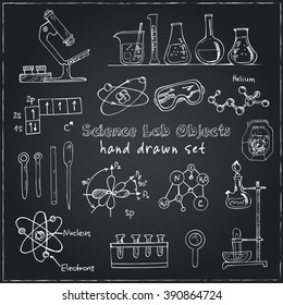 Collection of  Vector hand drawn doodle science lab objects. Back to School. Vector illustration. Useful for gift cards, packaging, design and interior decorating.