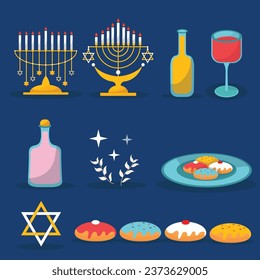 Collection of vector hand drawn flat hanukkah templates