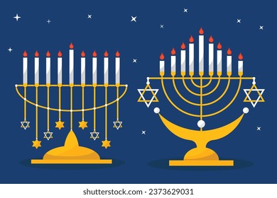 Collection of vector hand drawn flat hanukkah templates