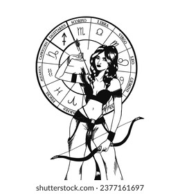 Sammlung von Vektorgrafik oder Silhouette von monochrome Kunst von astrologischen Zeichen und Schönheitsfrauen. Zodiac Symbolkunst.