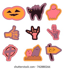 Collection of vector hand drawn illustration for Halloween (srickers, icons)