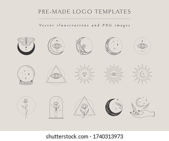 Collection of vector hand drawn logo design templates and elements, frames, detailed decorative illustrations and icons for various ocasions and purposes. Trendy Line drawing, lineart style