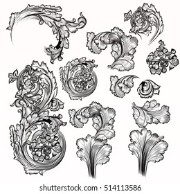 Collection of vector hand drawn swirls for design in vintage style