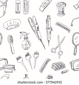 Collection of  Vector hand drawn Tools for make-up and hairstyle.