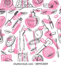 Collection of  Vector hand drawn Tools for make-up. Vector illustration of for design and packages product. 