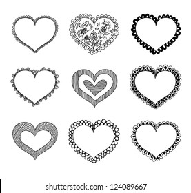 Colección de corazones valentinos dibujados a mano vectorial