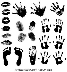 A collection of Vector Hand Prints, Fingerprints, Footprints & Lip prints