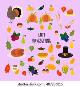 Collection of vector Happy Thanksgiving elements for design