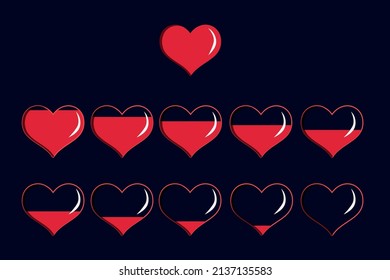 Collection Of Vector Hearts. Health Indicator Icons. Game Indicator Of Health. Heart Vector Illustration. Symbol Of Love. Set Of Glass Hearts. Game Interface