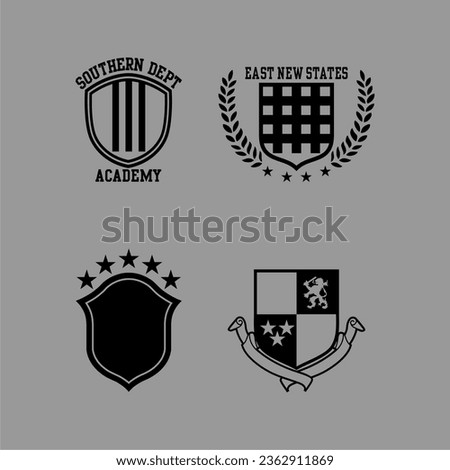Collection of vector heraldic illustrations in vintage style with shields, crowns, different animals and knight helmets for design, in black and white colors