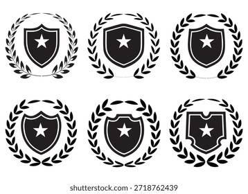 Coleção de escudos heráldicos vetoriais com coroas e coroas de louro conjunto de design